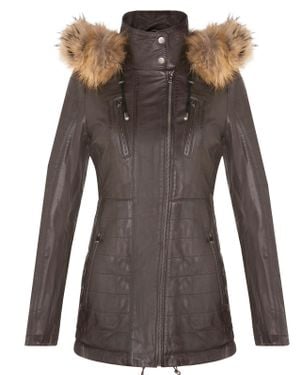 Infinity Leather Slim Fit Hooded Parka Jacket-Northam - Brown