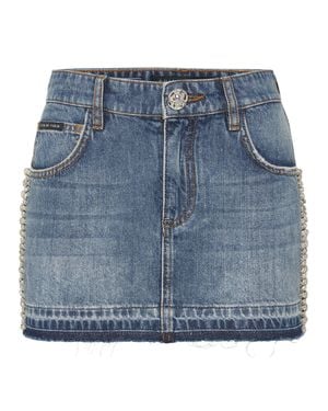 Philipp Plein Denim Mini Skirt Rib Strass - Gray