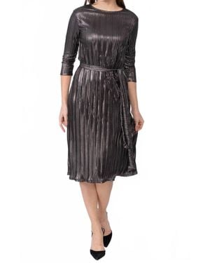 KMW Metallic Pleated A- Line Dress - Black