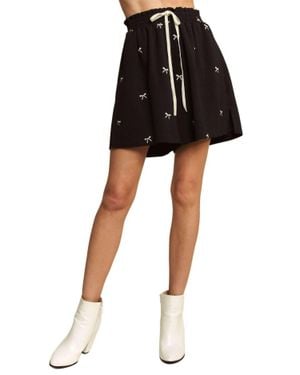 Davi & Dani Ribbon Embroidery Elastic Waistband Short - Black