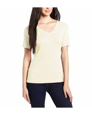 Three Dots Short Sleeve Mid-V Neck Tee - White