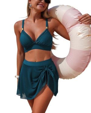 Amanda Royal 2Pc Bra & Swim Skirt Set - Blue