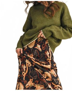 ..,merci Contrast Knit Scalloped Edge Sweater - Green