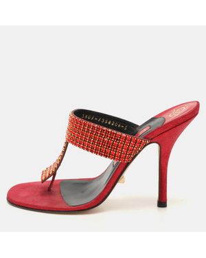 Gina Crystals Embellished Thong Slides Sandals - Red