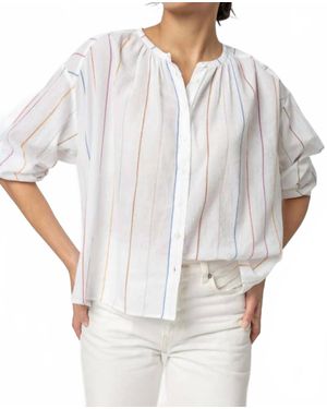 Lilla P Bracelet Sleeve Shirred Blouse - White