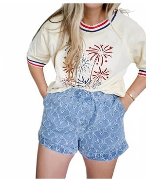 Anniewear 4Th Of July Distressed Star Roll-Up Shorts - Blue