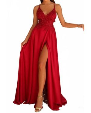 Clarisse Beaded Applique Prom Dress - Red