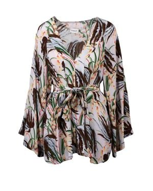 P.A.R.O.S.H. Botanical Print Belted Viscose Blouse - White