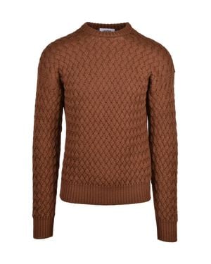 Alpha Studio Cable Knit Sweater With Classic Crew Neck And Ribbed Details - Brown