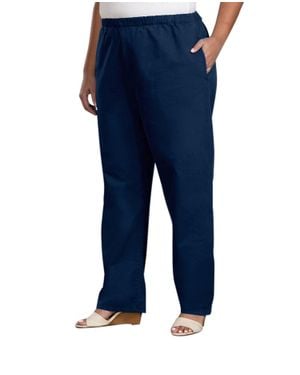On The Plus Side Relaxed Leg Stretch Cotton Twill Pants - Blue
