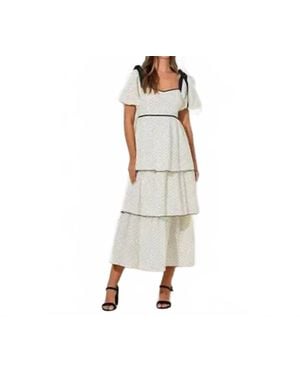 Baevely By Wellmade Kat Tiered Polkadot Midi Dress - Metallic