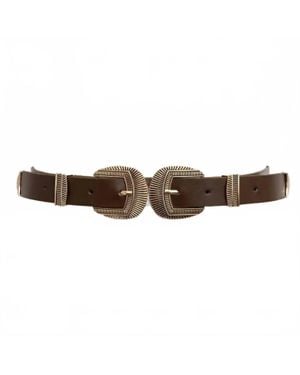 Leto Double Buckle Vegan Leather Western Belt - Brown