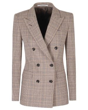 Tagliatore Dark Double-Breasted Prince Of Wales Polyester-Blend Blazer - Brown