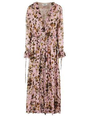 MSGM Watercolor Leopard Print Maxi Dress - Pink