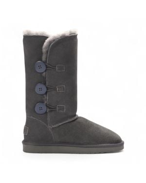 Infinity Leather Sheepskin Suede Button Warm Winter Calf Boots - Gray