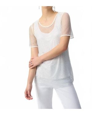 Joseph Ribkoff Rhinestone Mesh And Camisole Short Sleeve Top - White