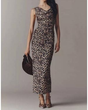 Bishop + Young Natasha Cowl Neck Ruched Midi Dress - Brown
