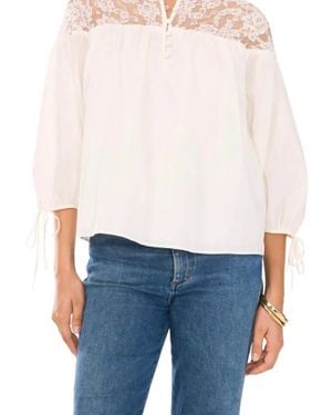 1.STATE Lace-Yoke 3/4-Sleeve Top - Blue