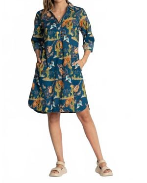 LulaLife Prairie Mini Shirt Dress - Blue
