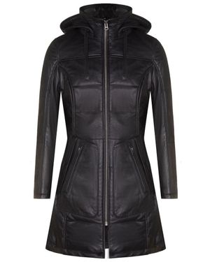 Infinity Leather Leather Hooded Quilted Parka Coat-Olney - Black