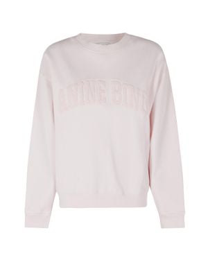 Anine Bing Spencer Front-Bouclé Logo Cotton Sweatshirt - White