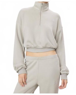 ÉTERNE Cropped Half-Zip Sweatshirt - Gray