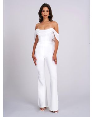 Miss Circle Sherlyn Off Shoulder Flared Crepe Jumpsuit - White