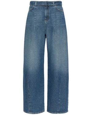Weekend Wide-Leg Denim Pants With High Waist And Fabric Belt - Blue
