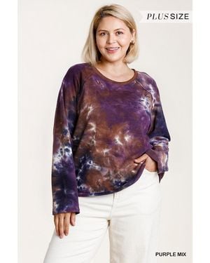 TRUEDAMES French Terry Tie-Dye Raglan Long Sleeve Top With Raw Hem - Purple