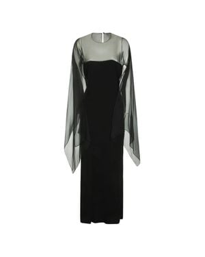 Alberta Ferretti Fitted Midi Dress With Sheer Long Sleeves And Ethereal Back Detail - Black
