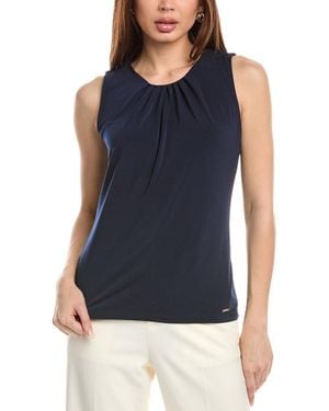 Tahari Pleated Neck Blouse - Blue