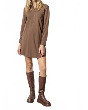 Lilla P Long Sleeve Seamed Shirt Dress - Brown