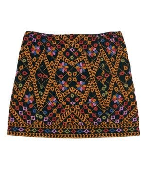 FARM Rio Embroidered Corduroy Mini Skirt - Brown