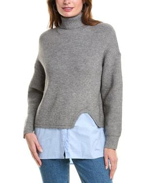 Gracia Roll-Neck Slit Layering Sweater - Gray