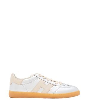 Hogan Metallic Lace-Up Sneakers With Side Logo - White