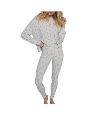 Sister Bloom Rib Knit Henley & Long John Pajama Set - Gray
