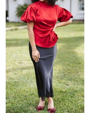 Sky To Moon Lace Satin Midi Skirt - Green