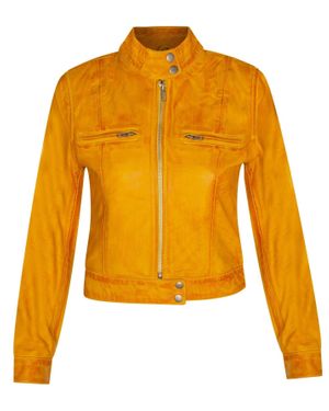 Infinity Leather Plain Leather Moto Biker Jacket-Braga - Orange