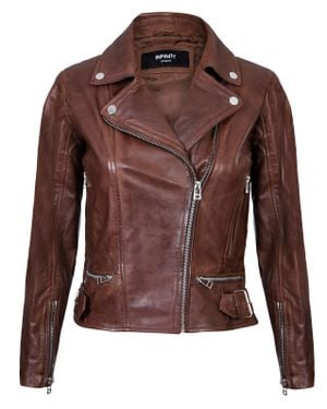 Infinity Leather Leather Biker Jacket-Stockholm - Brown