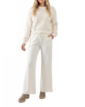 Bobi French Terry Wide Leg Drawstring Pant - White
