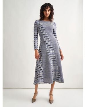 Misook Fit-And-Flare-Stitch Tweed Maxi Dress - Blue
