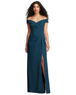 After Six Cuffed Off-The-Shoulder Pleated Faux Wrap Maxi Dress - Blue
