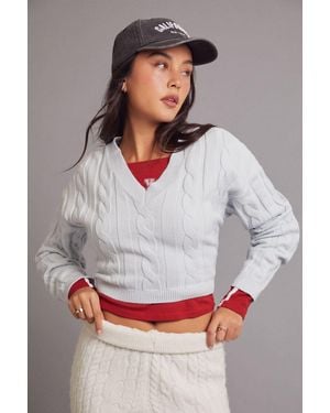 Forever 21 Cropped Cable Knit Sweater - Gray
