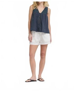 GRADE & GATHER Cotton V-Neck Eyelet Tank - Blue
