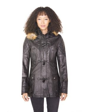 Infinity Leather Quilted Leather Parka Jacket-Brussels - Gray