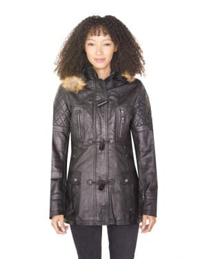 Infinity Leather Quilted Leather Parka Jacket-Brussels - Gray