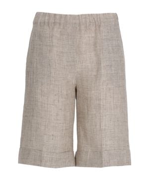 D. EXTERIOR Elastic Waist Linen Shorts - Gray
