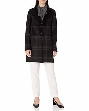 Tahari Jayden Plaid Check Coat - Black