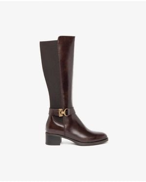Nero Giardini Leather Stretch Buckle Knee Boots - Brown