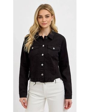 Risen Irregular Frayed Hem Denim Jacket - Black